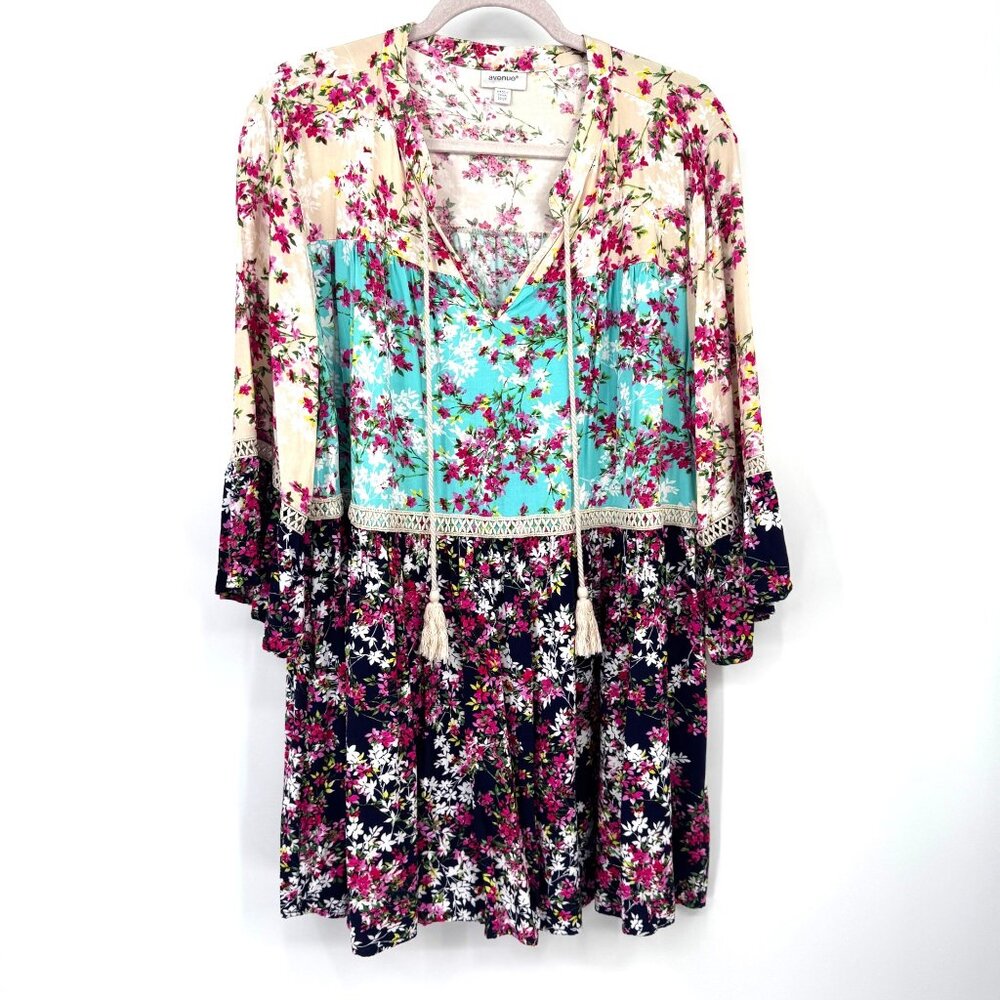 Avenue shirt Blouse Top woman’s Plus size 22 24 boho bohemian blue turquoise